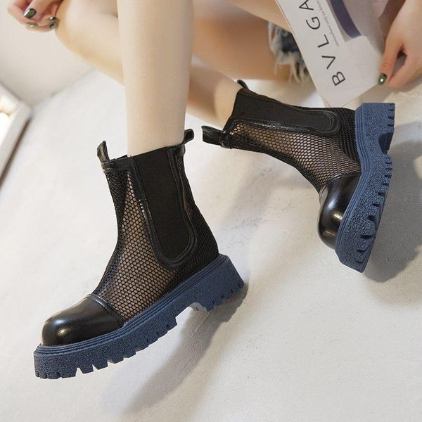 

sandals smokestack boots women summer thin mesh hollow cool shoes middle tube thick soled, Black