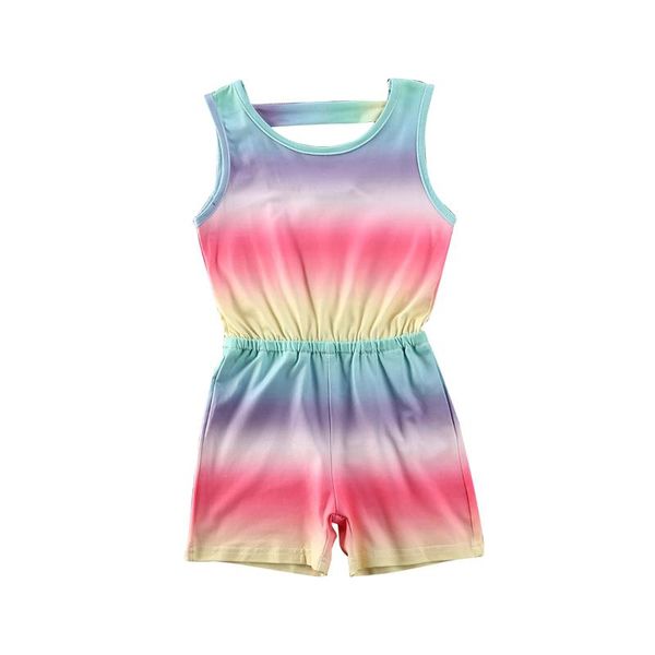 

kids baby girl clothes tie-dye rainbow stripe romper playsuit jumpsuit outfits summer shorts 1-6t, Black