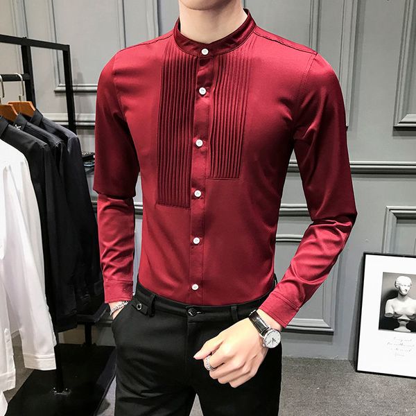 

men's casual shirts british red button men's shirt, formal long sleeved business style high collar, spring, White;black