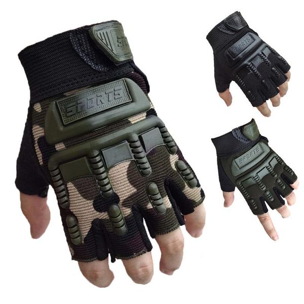 

cycling gloves climbing fitness kids children sports army 2pcs tactical half finger bicycle camouflage military outdoor, Black