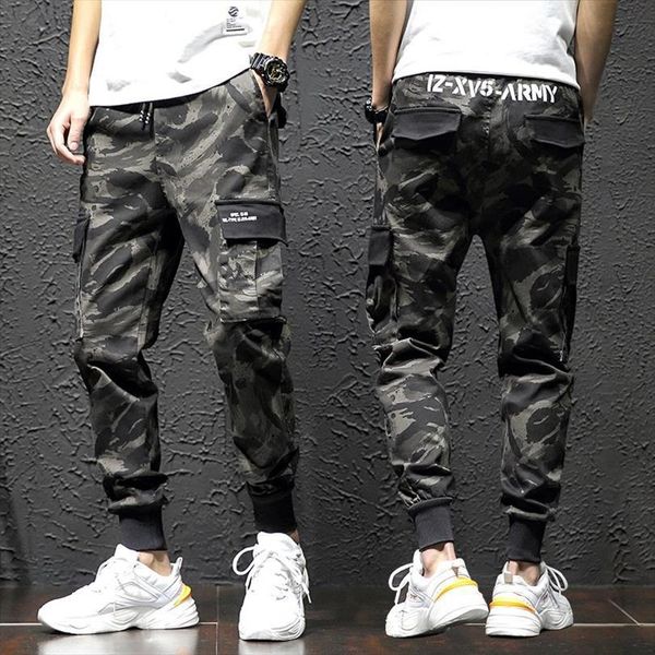

military camouflage trousers jogging pants mens hip hop, Black