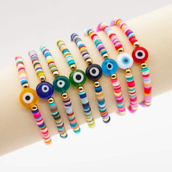 

classic eye beaded bracelet colorful soft ceramic bohmian seaside beach wristband for women man couple gifts fashion jewelry charm bracelets, Golden;silver