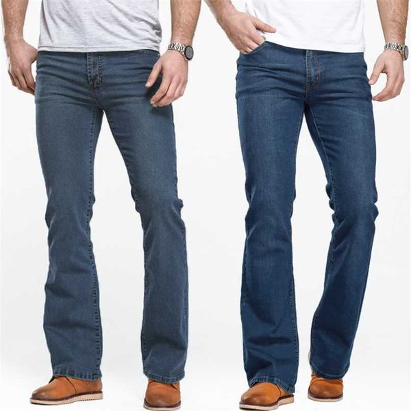 Herren-Boot-Cut-Jeans, leicht ausgestellt, schmale Passform, blau-schwarze Hose, klassische Designer-Denimhose für Herren, 211008