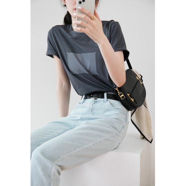 

women's t-shirt soft cotton stitching square printed women t-shirts o neck short sleeve summer loose 87rc, White