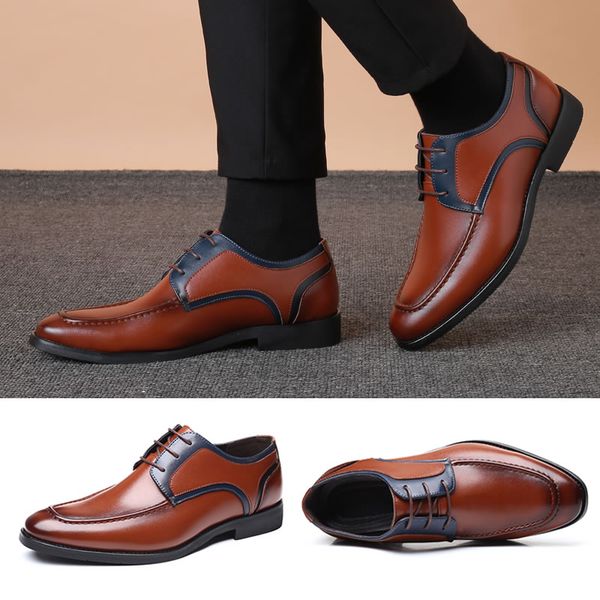 

2022 leather dress shoes men shoes for offical business casual shoes formal for wedding party, Black
