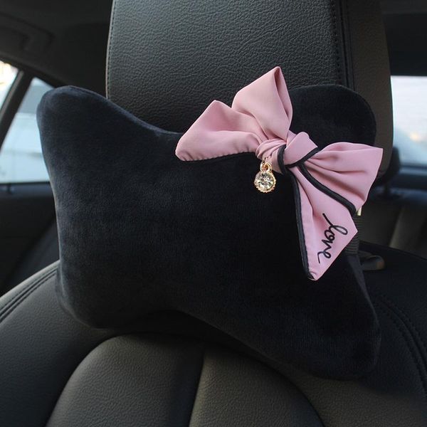 

seat cushions cute bowknot universal car headrest neck pillow rhinestones supplies auto waist support accessories interior for women