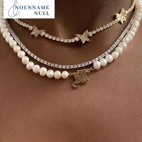 

chains fashion gold silver color butterfly crystal chain choker necklace women multilayer pearls letter pendant luxury jewelry
