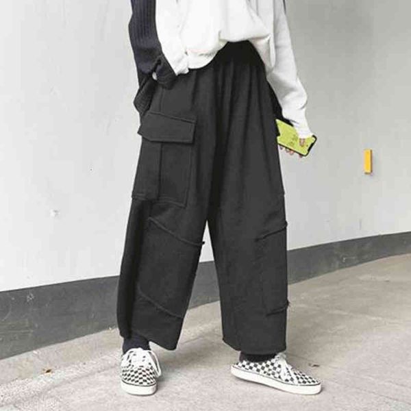 

pant men down casual leg drop cargo elastic waistband straight hare male japanese hip hop pants jogger sweatpants 5q7y, Black