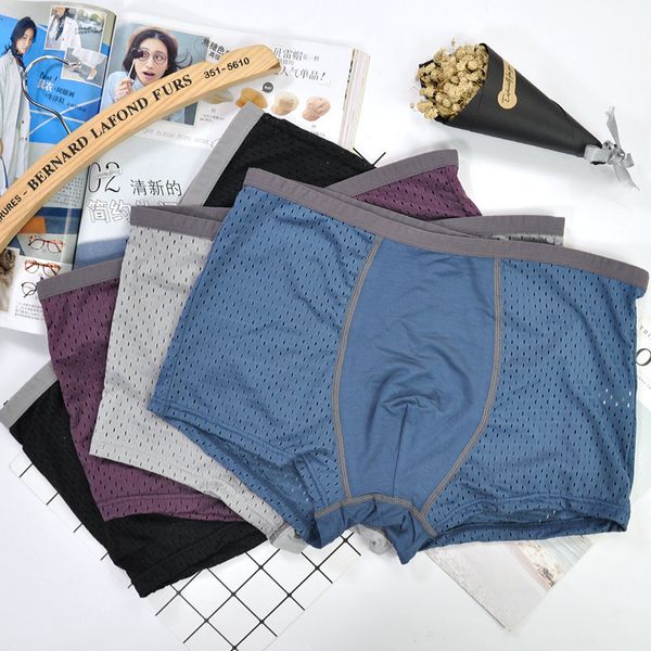

new style men's nylon mesh breathable underwear elastic boxers, Black;white