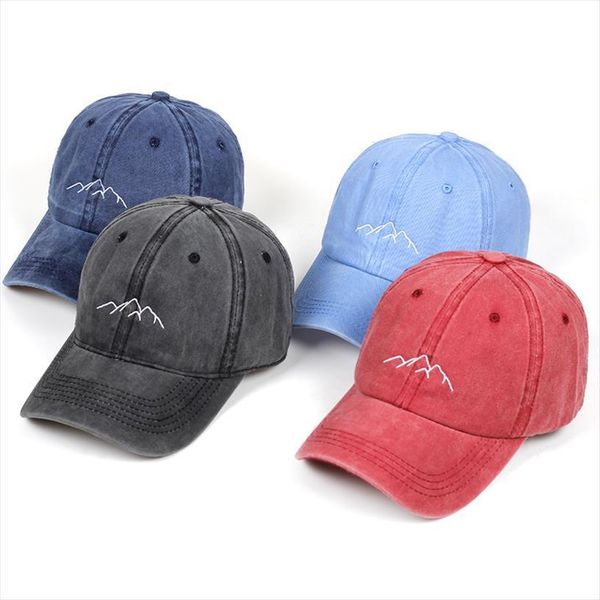 

mountain range embroidery dad hat mens womens baseball caps adjustable snapback washed cap bone garros, Blue;gray
