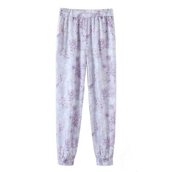Женщины тропические цветочные принты фиолетовые гарем брюки женские шикарные эластичные талии повседневные лодыжки длина муджера 210430