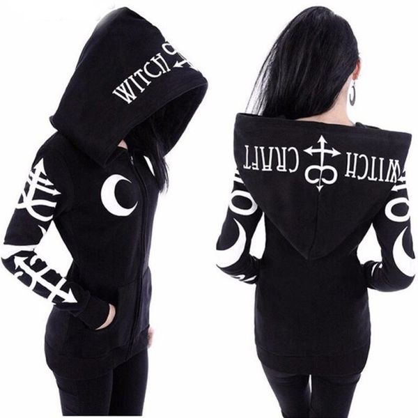 

women loose gothic punk long sleeve sweatshirts black text moon print hooded with big cap dark system streetwear hoodies