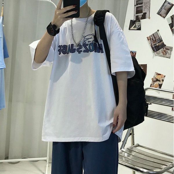 

women's t-shirt men's short sleeve t-shirt, loose print shirt, large single letter, hip hop, fifth set, neutral, punk, gothic, sum, White