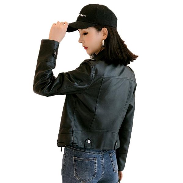 

women's leather & faux spring autumn jackets moto biker female pu coats casual plus size woman clothes lady outerwear, Black