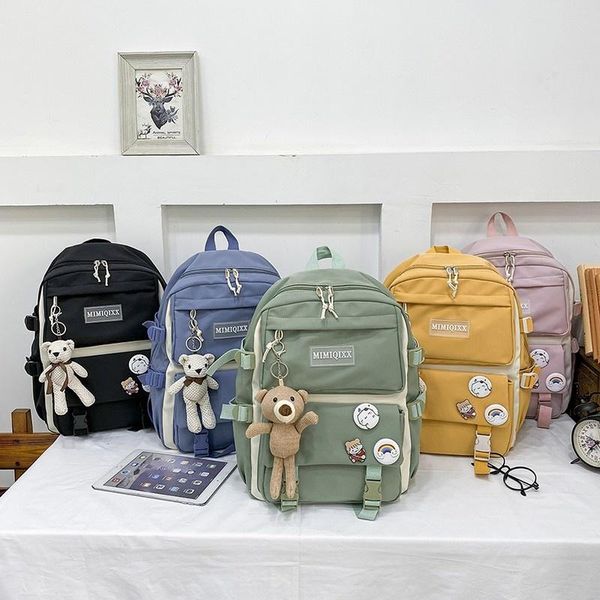 

school bags multi-pocket solid color fashion women's backpack large-capacity oxford cloth waterproof student bag