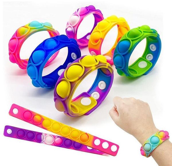 

push poppers bubble silicone bracelets decompression fidget pop finger bracelet puzzle press stress wristband sensory tie-dyed snap