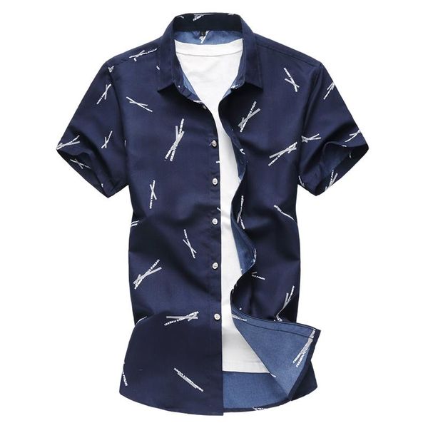 

men's casual shirts 2021 large size irregular printing comfortable slim breathable short-sleeved shirt with black bottom, White;black