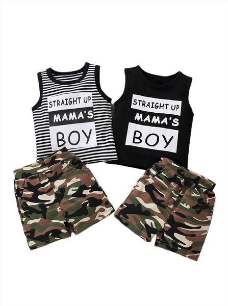 

summer kids baby boys two piece clothes set letters printed pattern sleeveless shorts, White