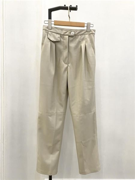 

women's pants & capris faux leather pleated ladies straight trousers wild stylish clothes, Black;white