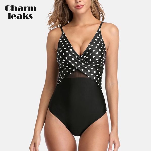 

charmleaks women's one piece swimsuit deep v mesh patchwork swimwear from cross bathing suit monokini two-piece suits