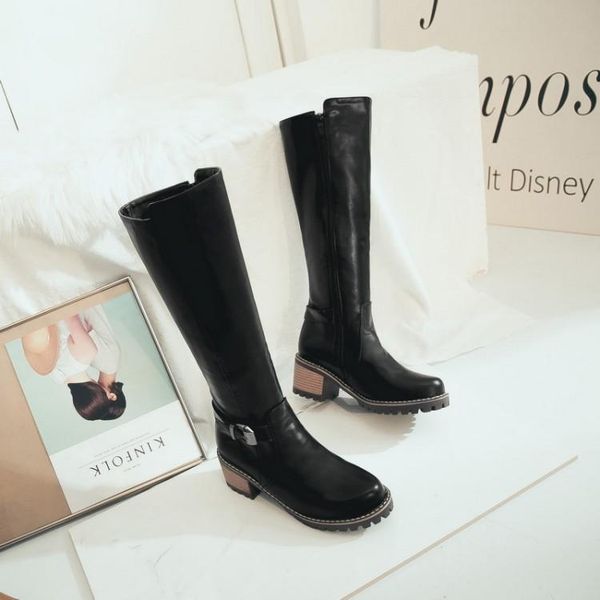 

boots oversized women woman winter shoes botas buckle side zipper square heel, Black