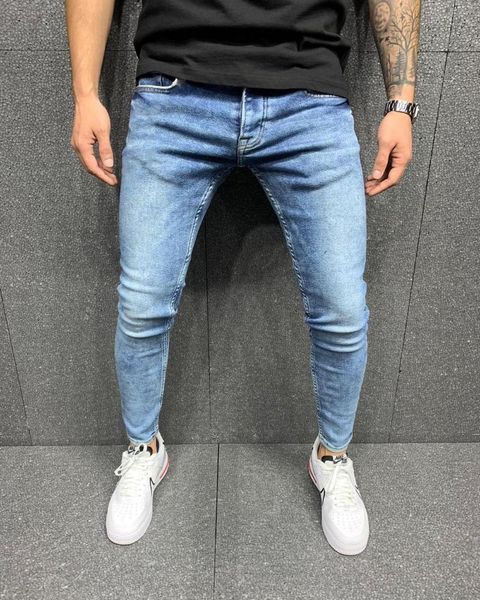 

men's jeans are thin, simple, straight, slim and small, stretch trousers for young men, Blue
