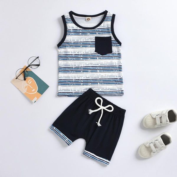 

clothing sets #vw toddler kids baby boys summer stripe splice pocket vest +black shorts outfits set children casual rope, White