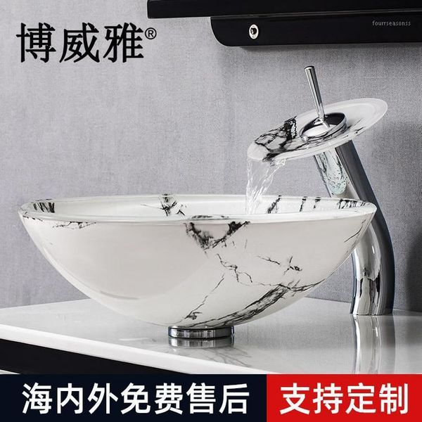 

boweiya bathroom modern minimalist tempered glass wash basin el above counter sink faucets1