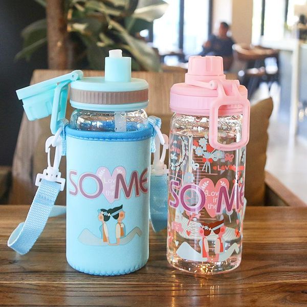 

mugs japanese cartoon large-capacity girl student water cups simple personality creative portable glass with filter and straw