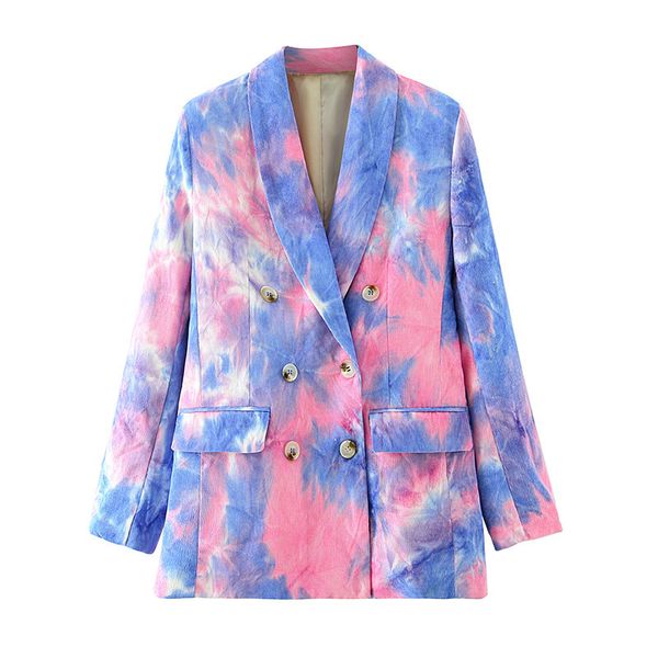 

blsqr double breasted women blazer coat autumn casual office ladies outwear streetwear female corduroy tie-dye jacket 210430, White;black
