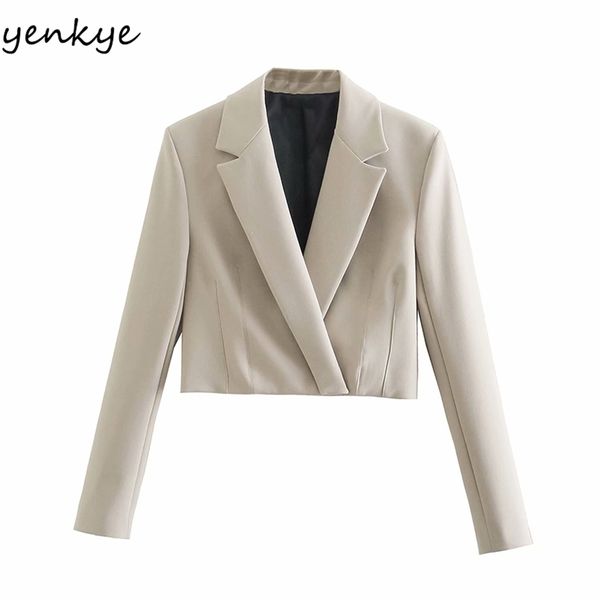 

fashion women solid cropped blazer mujer long sleeve notched collar office elegant suit jacket plus size short 210514, White;black