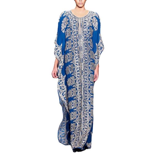 

ethnic clothing muslim 3/4 sleeve crew neck robe abayas for women turkish maxi dress vintage printed long dresses loose elegant blue womens, Red