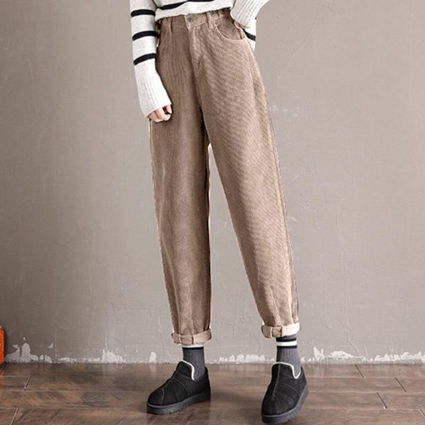 

women's pants & capris zanzea plus size vintage corduroy harem women high waist solid long trousers autumn turnip pantalon loose street, Black;white