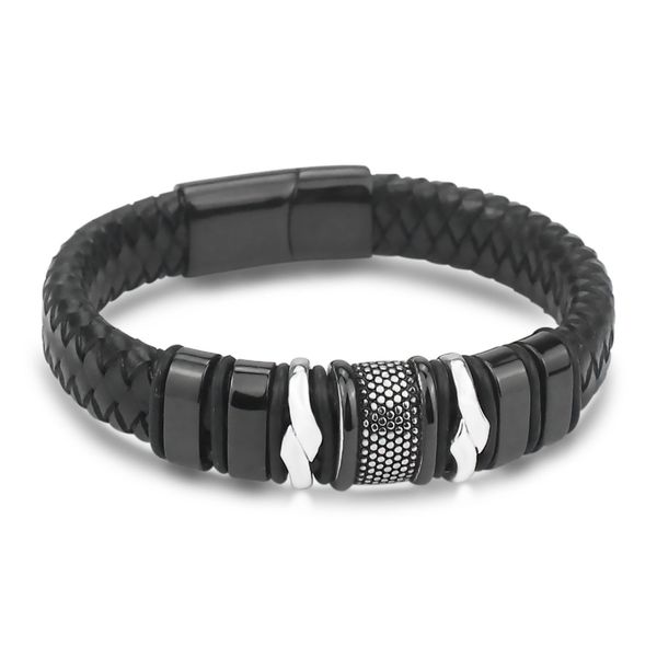 

bangles bracelets men's personalized leather bracelet black titanium steel