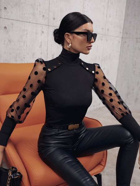 

high neck dobby mesh panel p5gz#, White