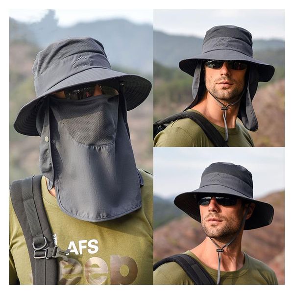

wide brim hats uv protection sun hat multi function outdoor fishing cap men's summer quick-drying baseball, Blue;gray