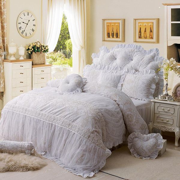 

bedding sets white lace fleece winter thick bed set korean princess style full  king size duvet cover+bedskirt+pillowcase