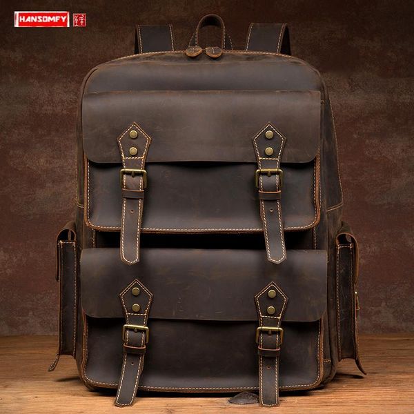 

backpack crazy horse leather men retro travel backpacks first layer cowhide large capacity computer