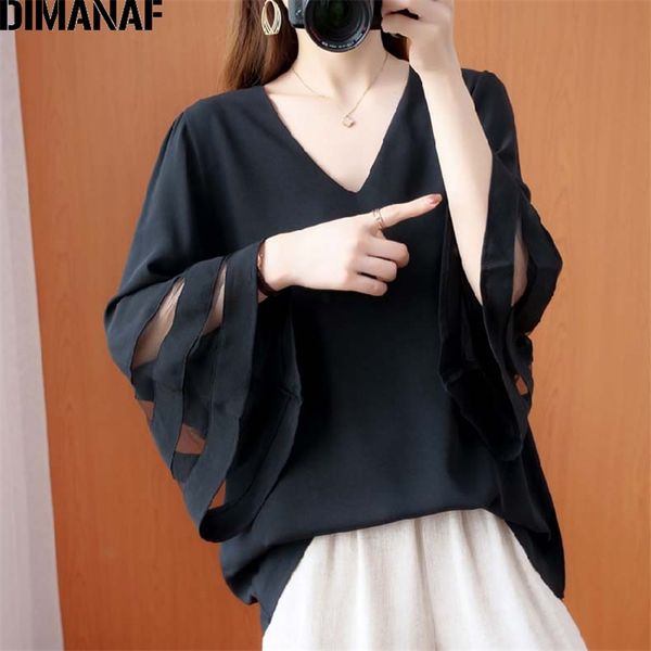 

summer plus size blouse shirts women clothing elegant fashion office lady tunic loose black spliced flare sleeve 210531, White