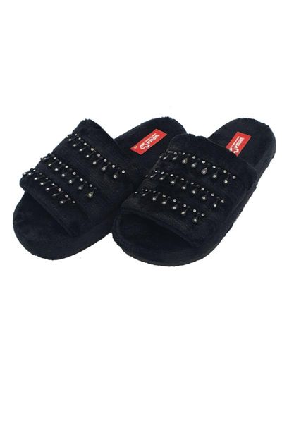

slippers women's black plush home slipper