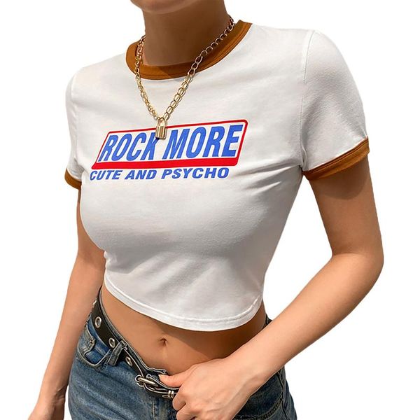 

women's t-shirt summer t shirt women crop tee letter print short sleeve shirts o neck slim fit female casual top, White