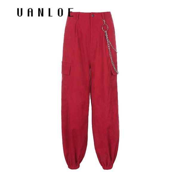 

uanloehigh waisted cargo pants women's streetwear fashion baggy straight wide leg pockets patchwork ladies solid trouser & capris, Black;white