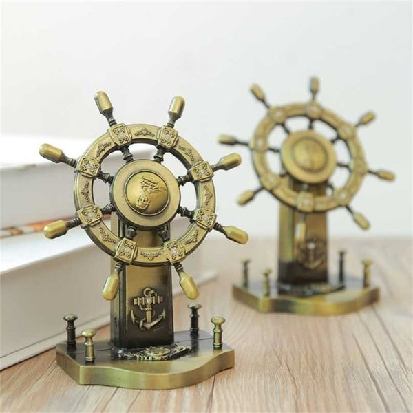 Ermakova Metal Vintage Navio Roda Figurine Direção Elmo Modelo Lembrança Collectible Home Office Decoração 211108