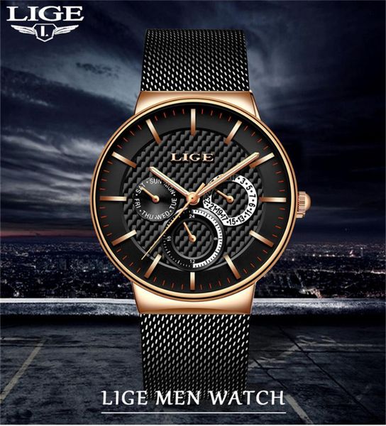 

wristwatches lige 9836 men's ultra-thin steel mesh band waterproof sports quartz watch simple luxury business male, Slivery;brown