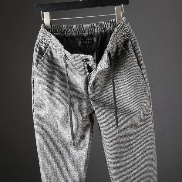 

men's pants jsbd brand autumn and winter thick woolen fabric casual sports men slim small feet handsome stripes, Black