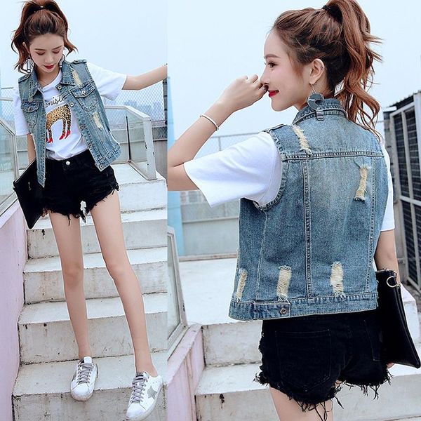 

women's jackets slim-fit ripped denim jacket women short sleeveless little mannequin 2021 summer fashion, Black;brown