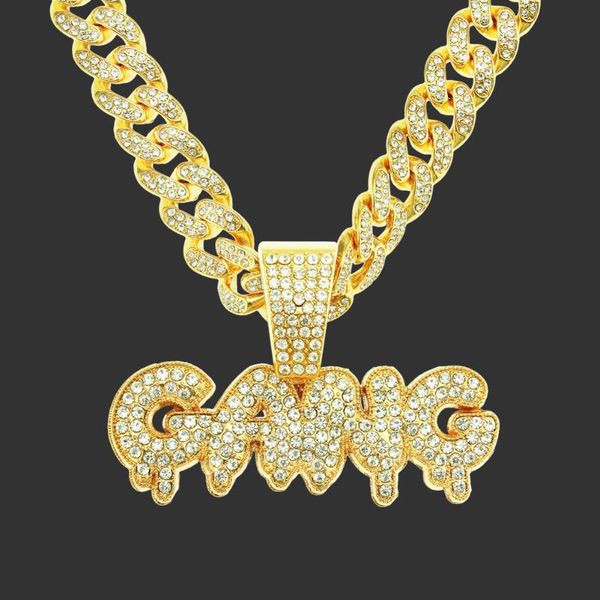 

pendant necklaces iced out cuban link chain icey gang letters necklace for men women jewelry female aesthetic streetwear hip hop, Silver