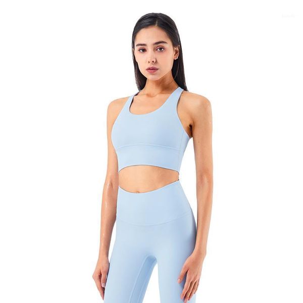 

yoga outfit cross over strap push up fitness athletic sports bras women light support padded workout gym crop 2021