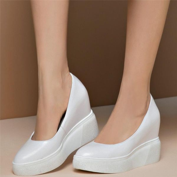 

wedges platform oxfords shoes women genuine leather chunky high heels ankle boots female round toe fashion sneakers casual, Black