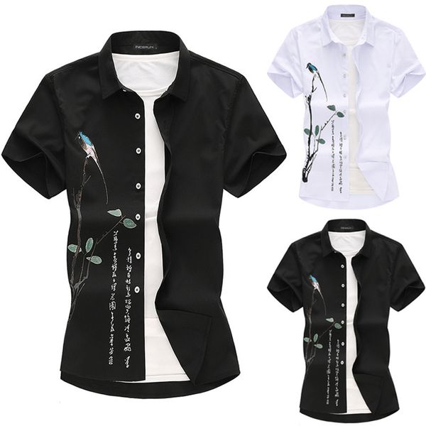 

men's shirts chinee tyle national fenghui ink printing hort leeve, White;black